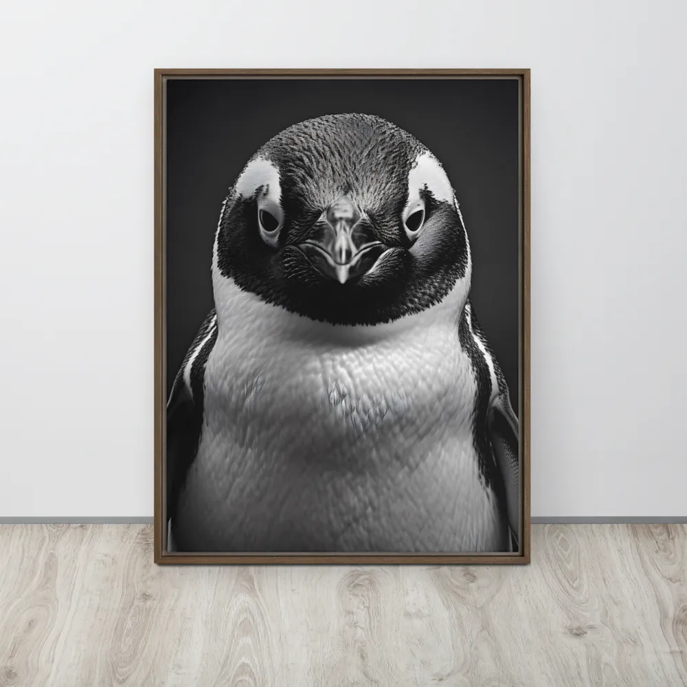Majestic Penguin Portrait | Canvas with Brown Frame | 24″×32″