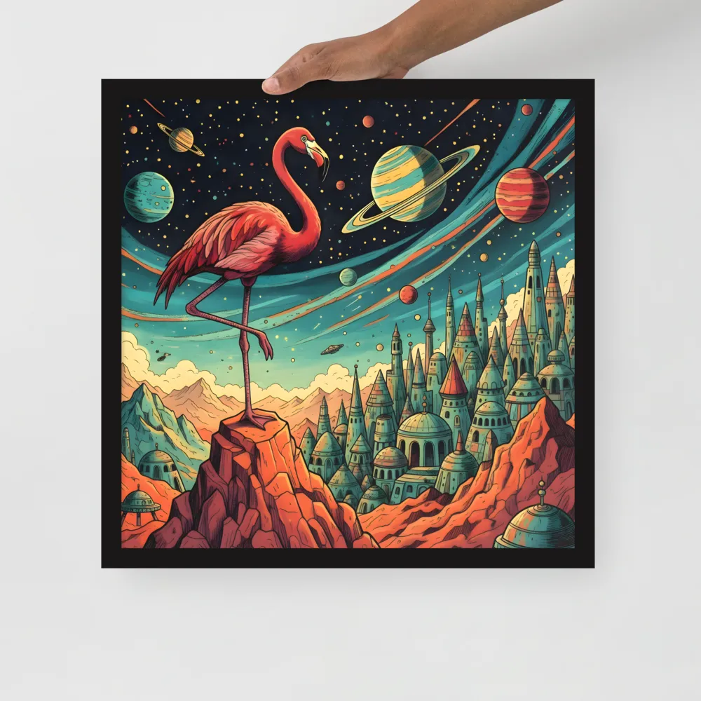 Cosmic Flamingo 
 Poster with Black Frame | 18″x 18″
