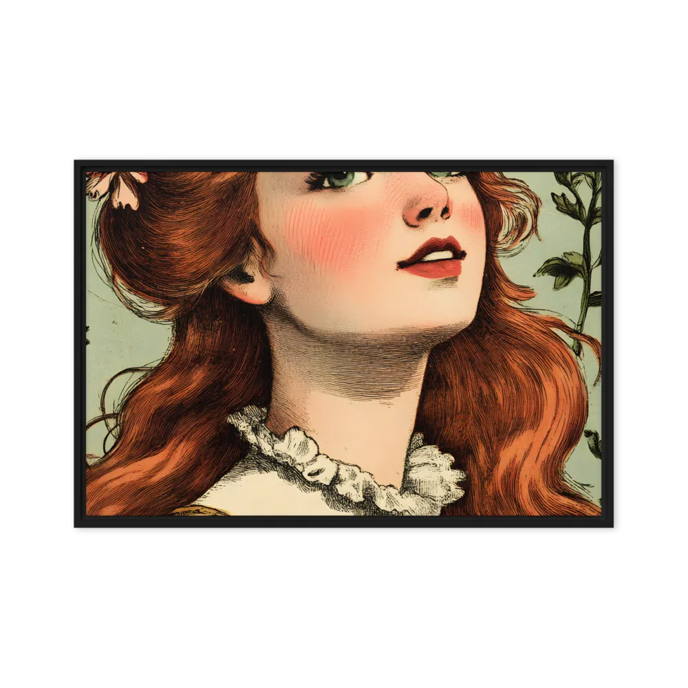 Whimsical Portrait of a Flower-Adorned Girl | Canvas with Black Frame | 24″×36″