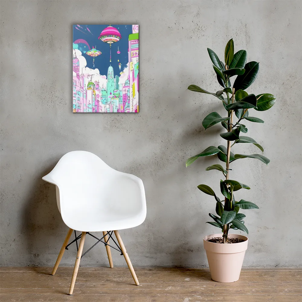 Futuristic Cityscape with Floating Structures | Canvas | 18″×24″