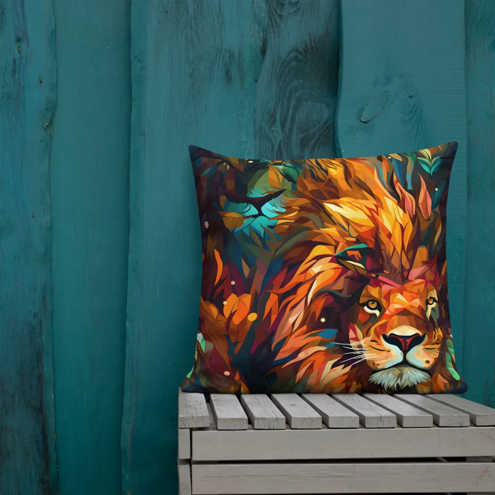 Majestic Gaze: The Polygonal Lion | Pillow & Pillow Case | Multiple Sizes