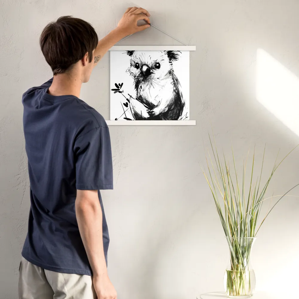 Whimsical Koala in Ink | Poster With White Wood Hanger | 14″×14″