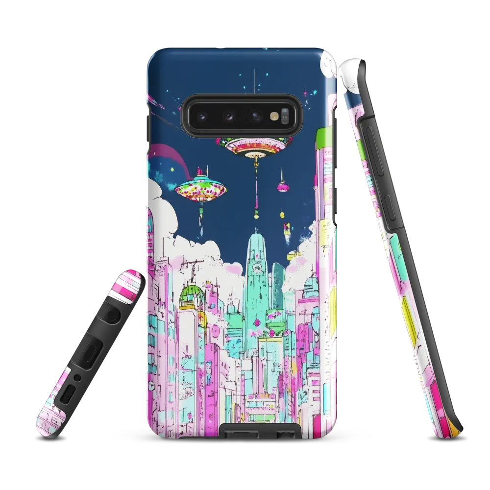 Futuristic Cityscape with Floating Structures | Phone Case |  S10 Plus | Tough Case | Glossy