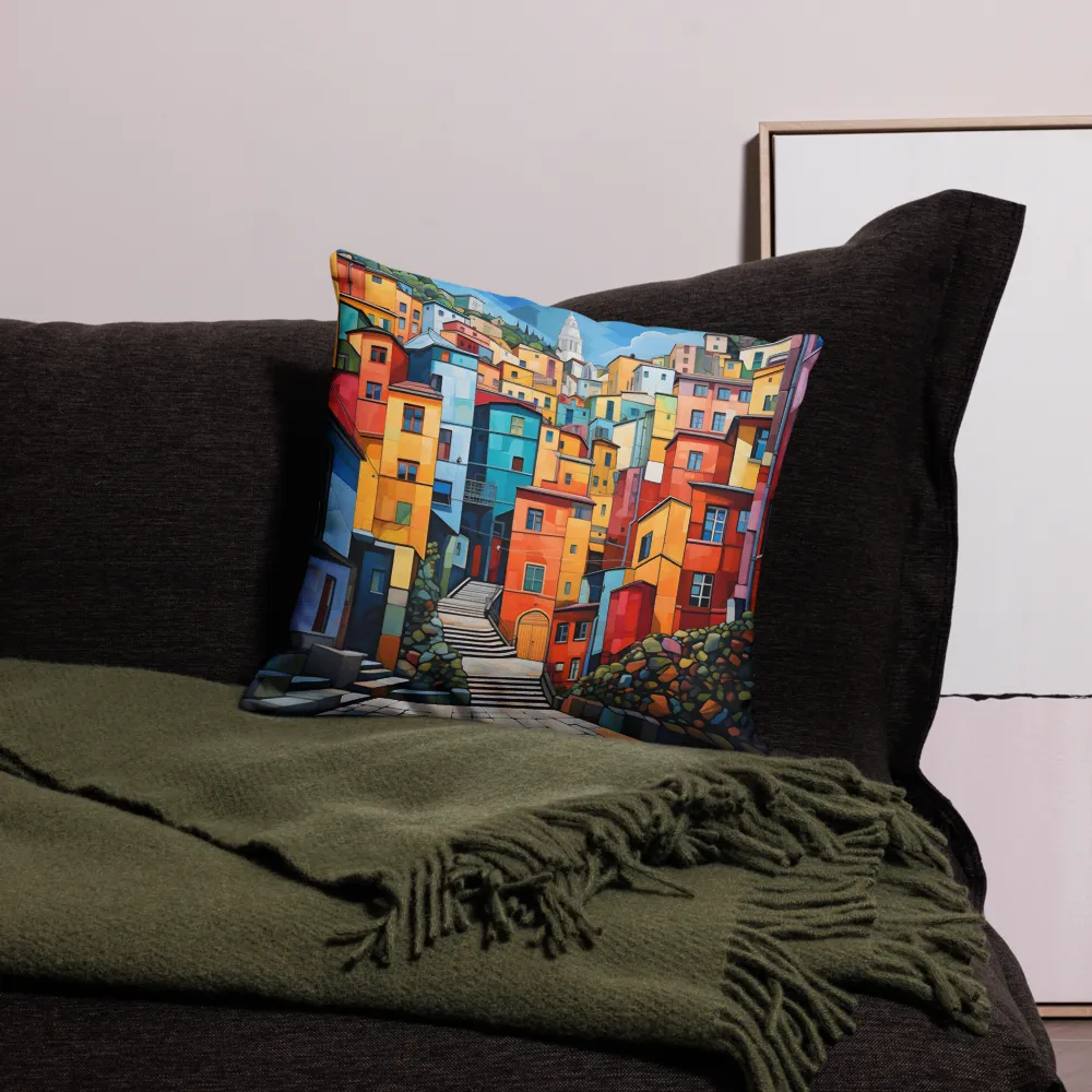 Vibrant Village: A Cubist Journey | Pillow Case | 18″×18″