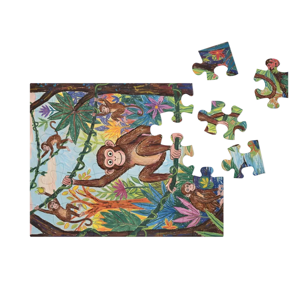 Playful Jungle Monkeys 
 Jigsaw Puzzle in Tin Box
