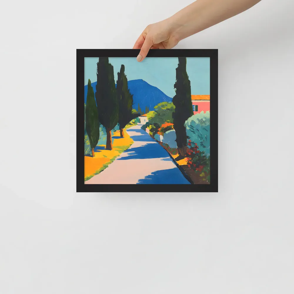 Sunlit Cypress Lane 
 Poster with Black Frame | 12″x 12″