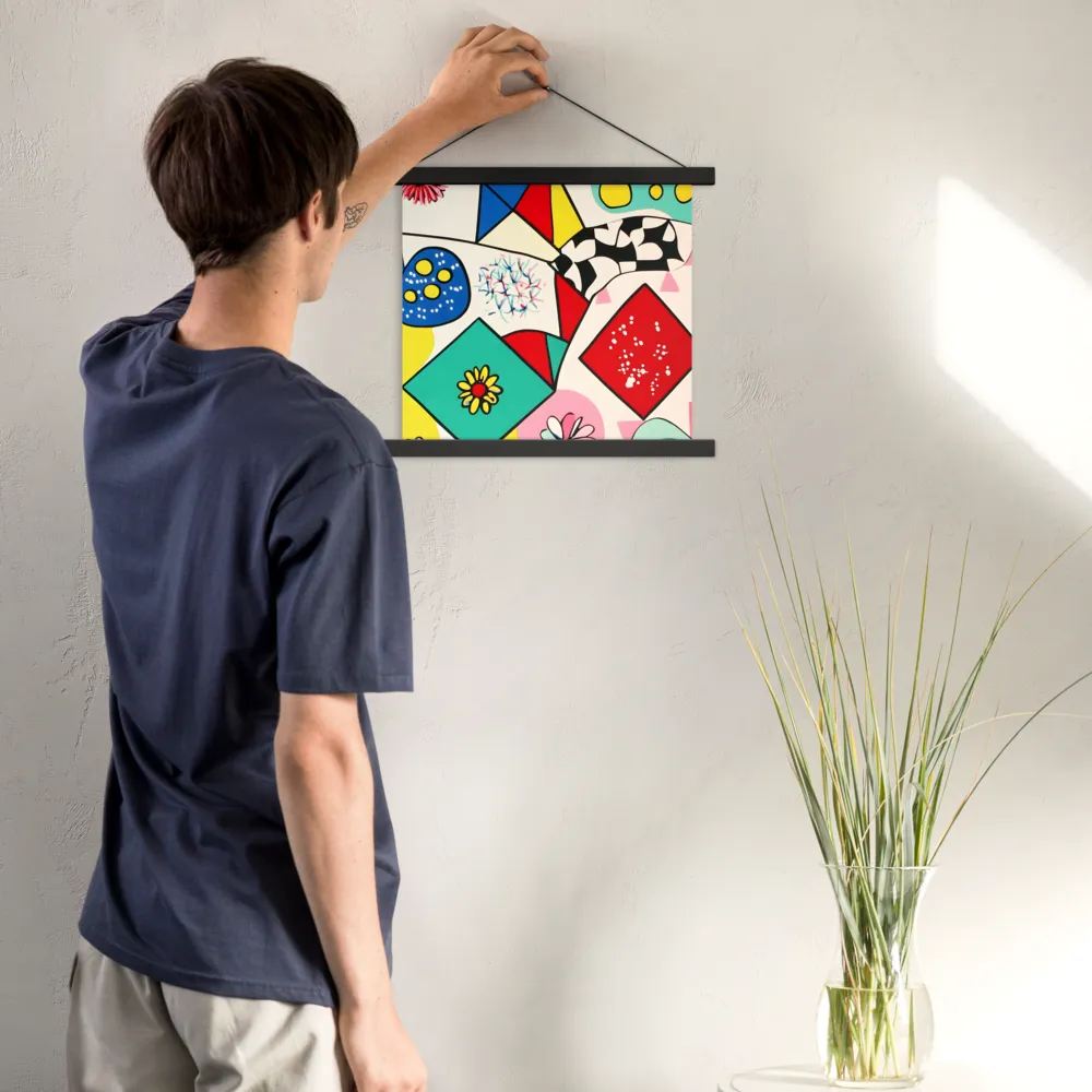 Joyful Geometry: A Playful Dance of Shapes and Colors | Poster With Black Wood Hanger | 14″×14″