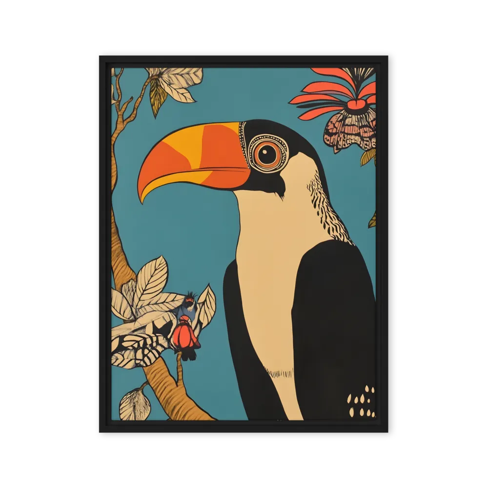 Tropical Majesty: The Toucan at Rest | Canvas with Black Frame | 24″×32″
