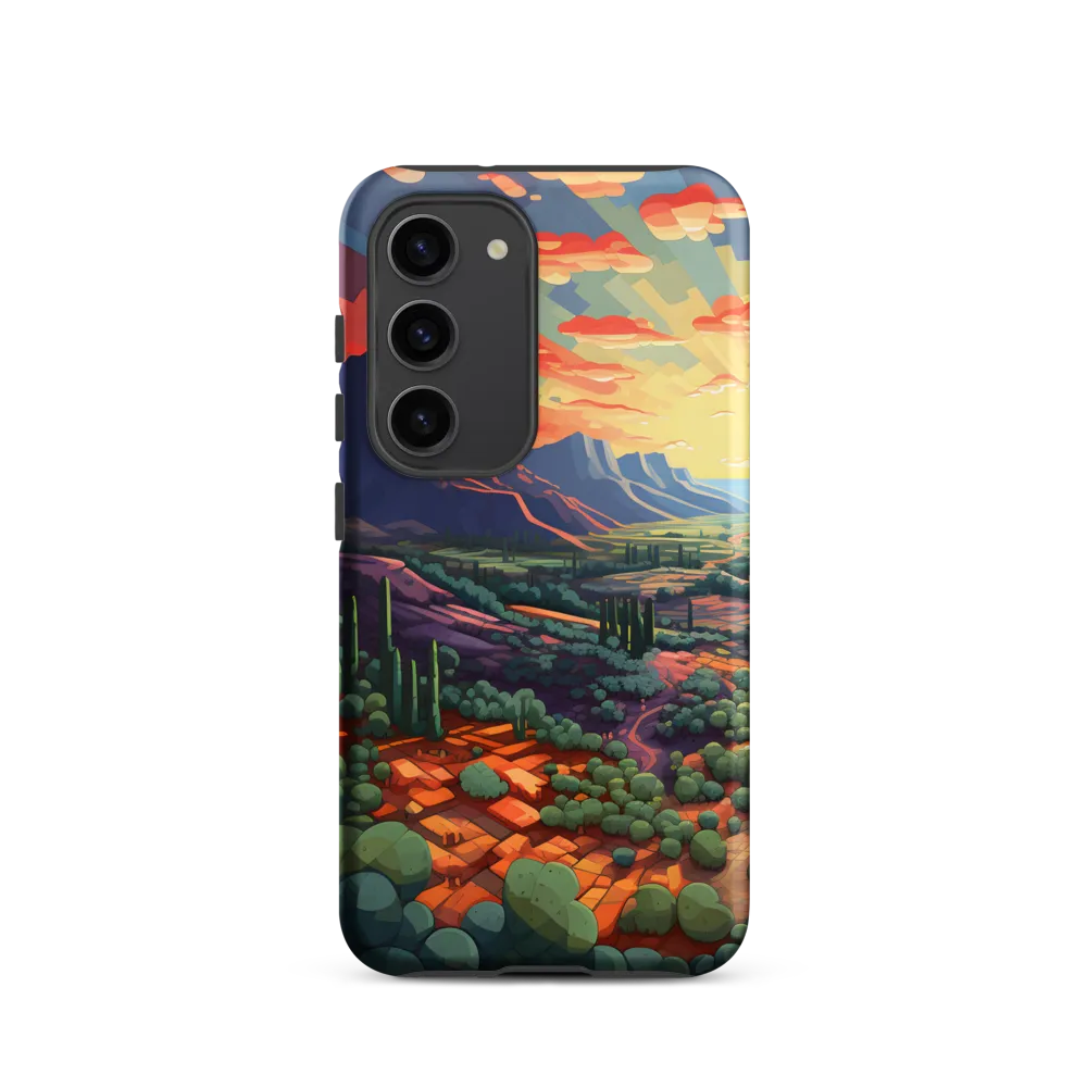 Sunset Over a Geometric Desert Valley