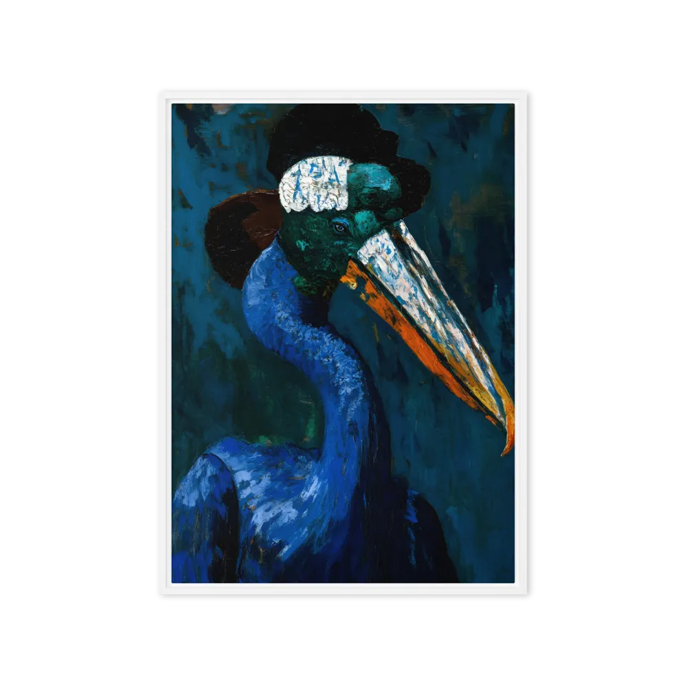 Majestic Absurdity: The Hat-Wearing Bird | Canvas with White Frame | 20″×28″