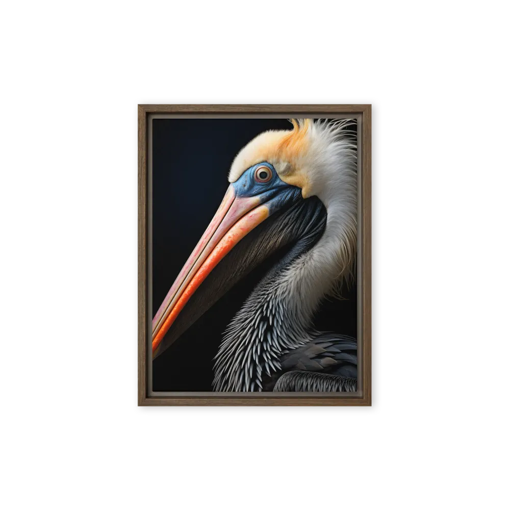 Majestic Portrait of a Pelican | Canvas with Brown Frame | 9″×12″