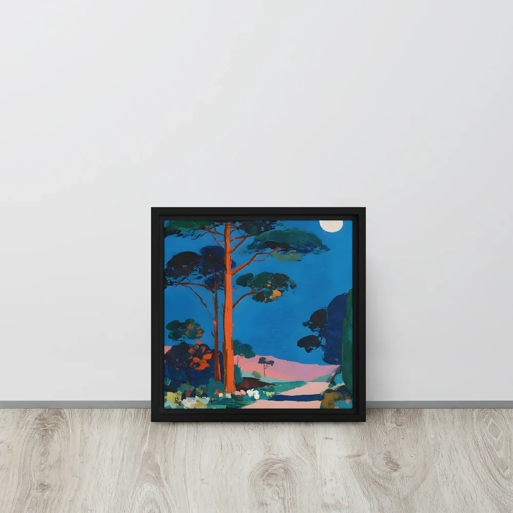 Moonlit Pine Path 
 Canvas with Black Frame | 12″x 12″