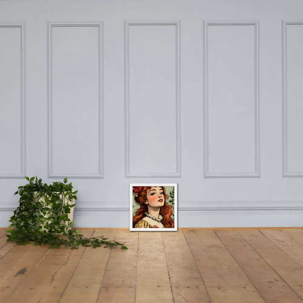 Whimsical Portrait of a Flower-Adorned Girl | Poster with White Frame | 12″×12″