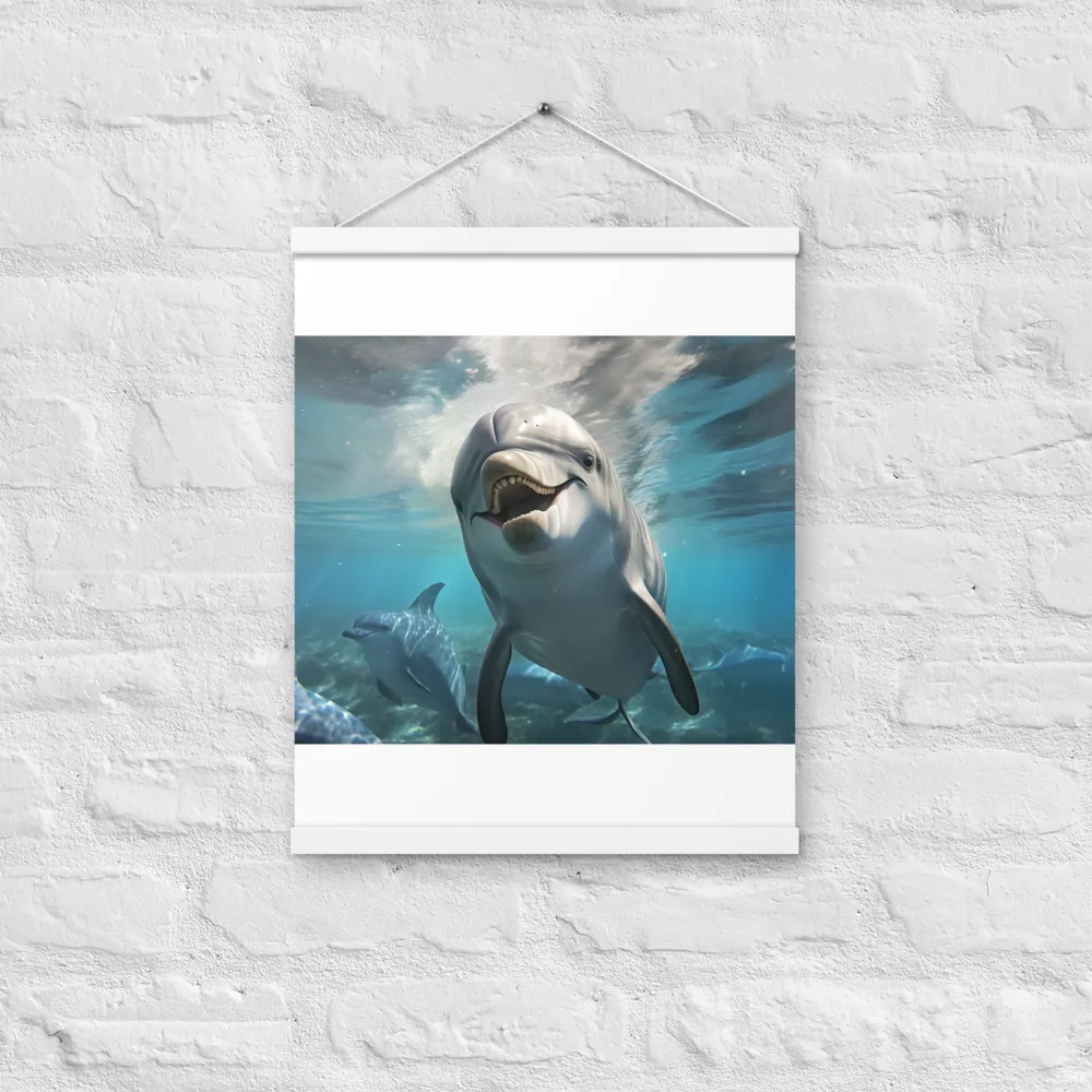 Beneath the Waves: A Dolphin's Dance | Poster With White Wood Hanger | 16″×20″