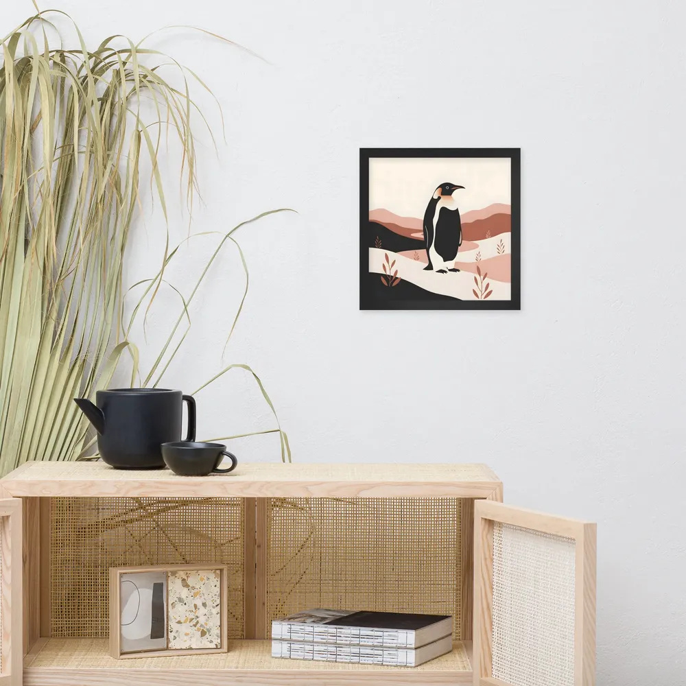 Terracotta Penguin 
 Poster with Black Frame | 12″x 12″