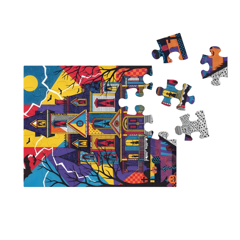 Pop‑Art Haunted House 
 Jigsaw Puzzle in Tin Box