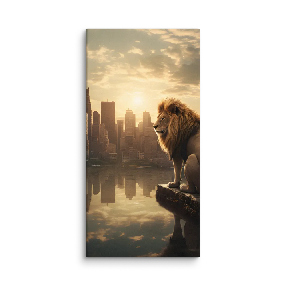 The Lion's Gaze Over the Urban Symphony | Canvas | 30″×60″