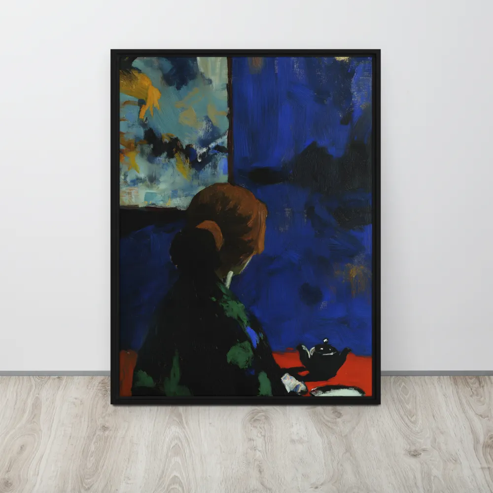 Contemplation Under the Night Sky | Canvas with Black Frame | 24″×32″