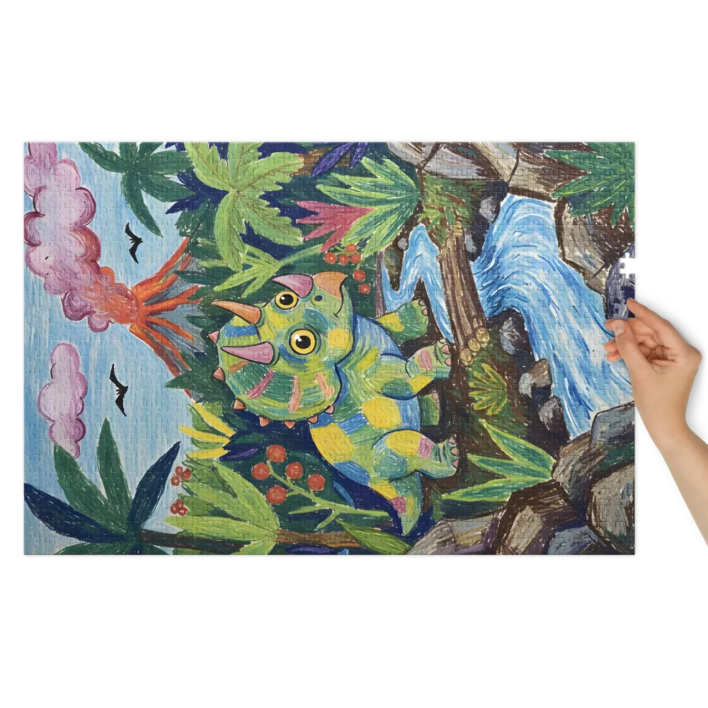 Playful Triceratops Adventure 
 Jigsaw Puzzle in Tin Box