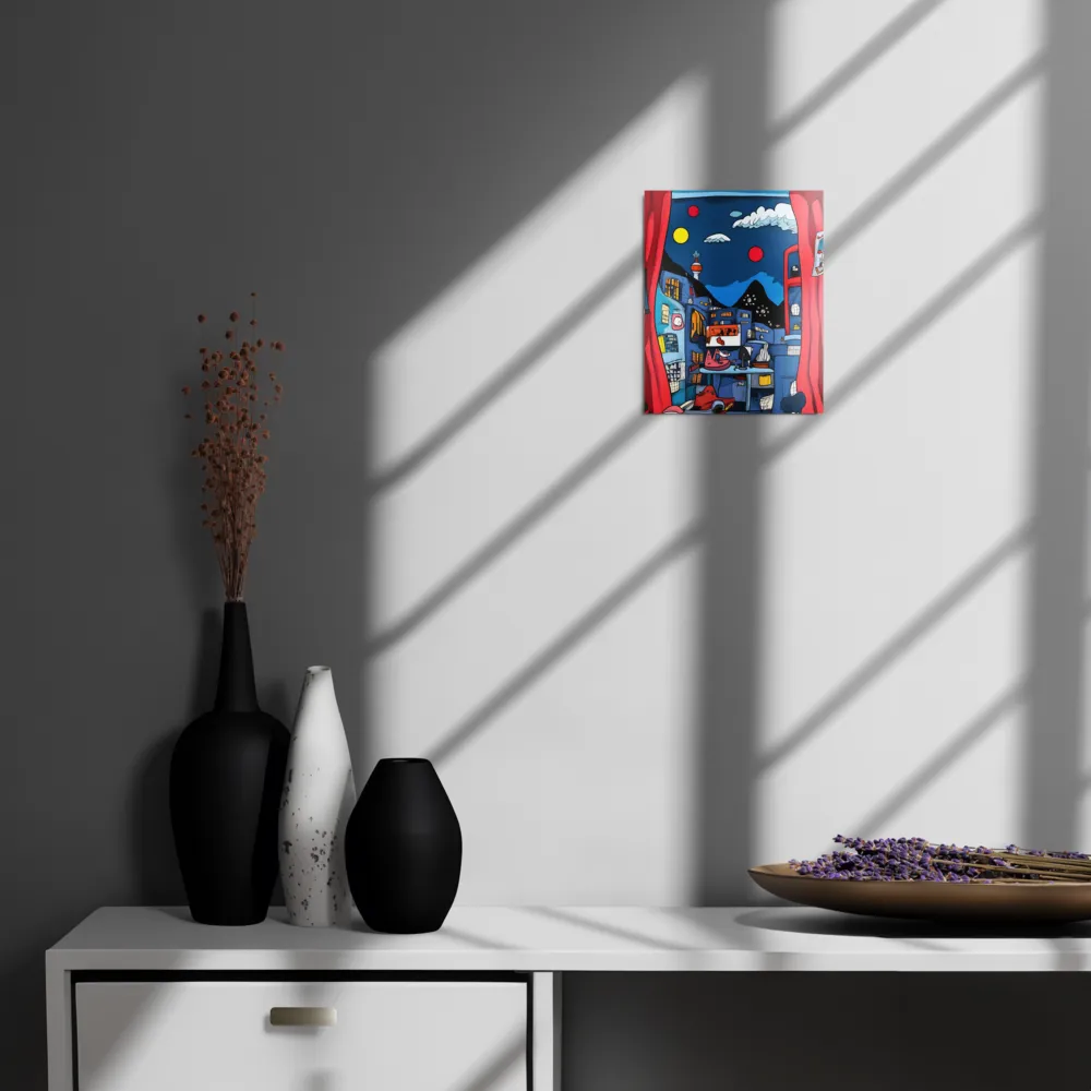 Whimsical Cityscape at Night | Metal Print | 8″×10″