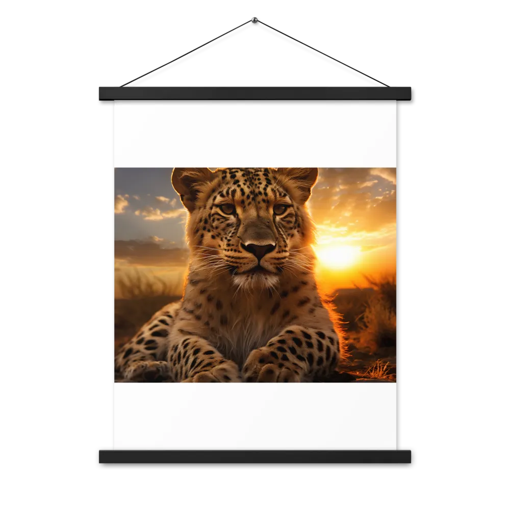 Regal Presence: The Leopard at Sunset | Poster With Black Wood Hanger | 18″×24″