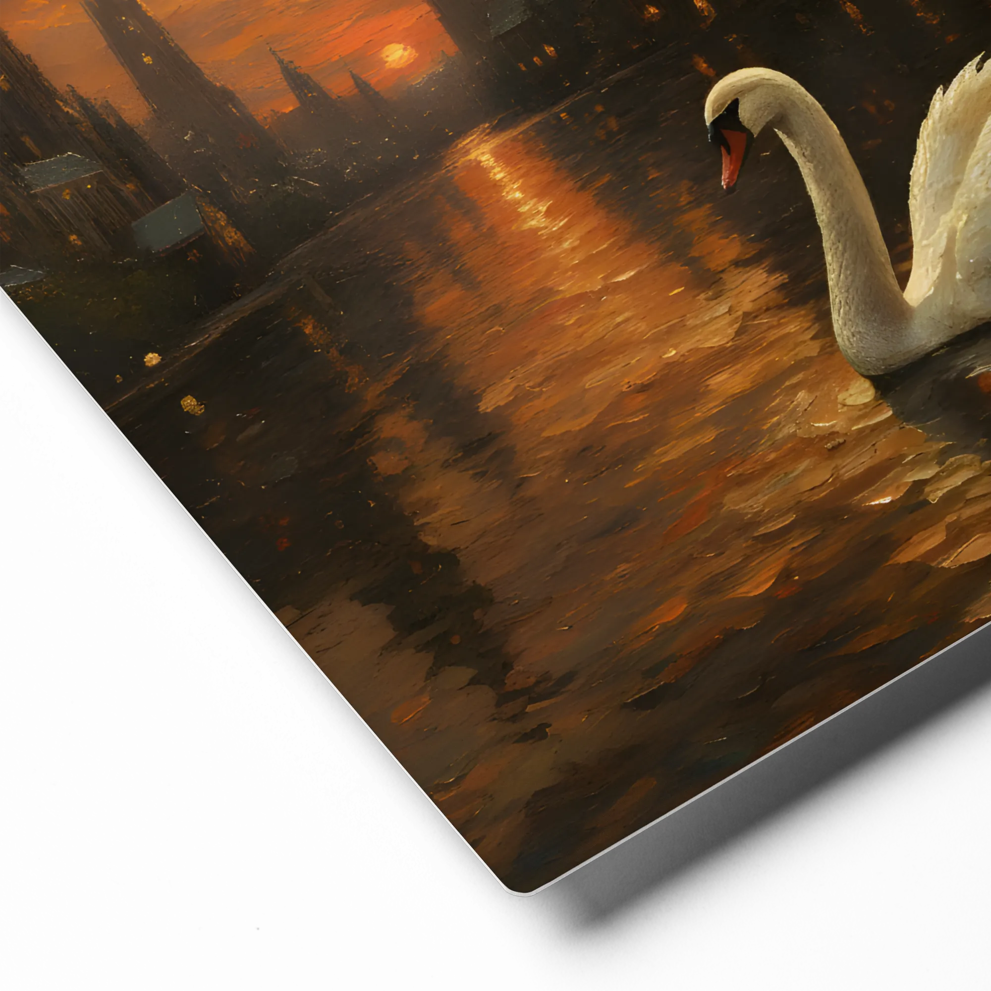 Swan at Gothic Sunset 
 Metal Print | 12″x 12″