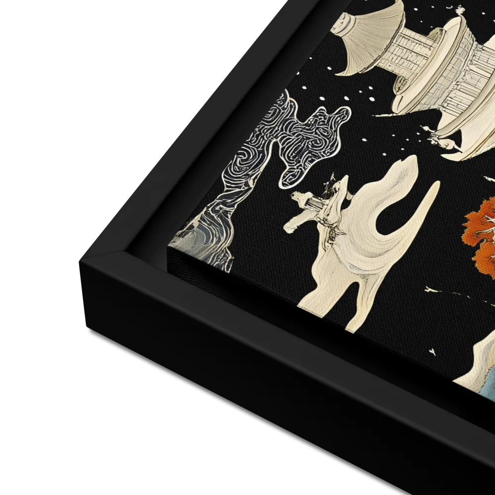 Whispers of the Pagoda | Canvas with Black Frame | 16″×16″