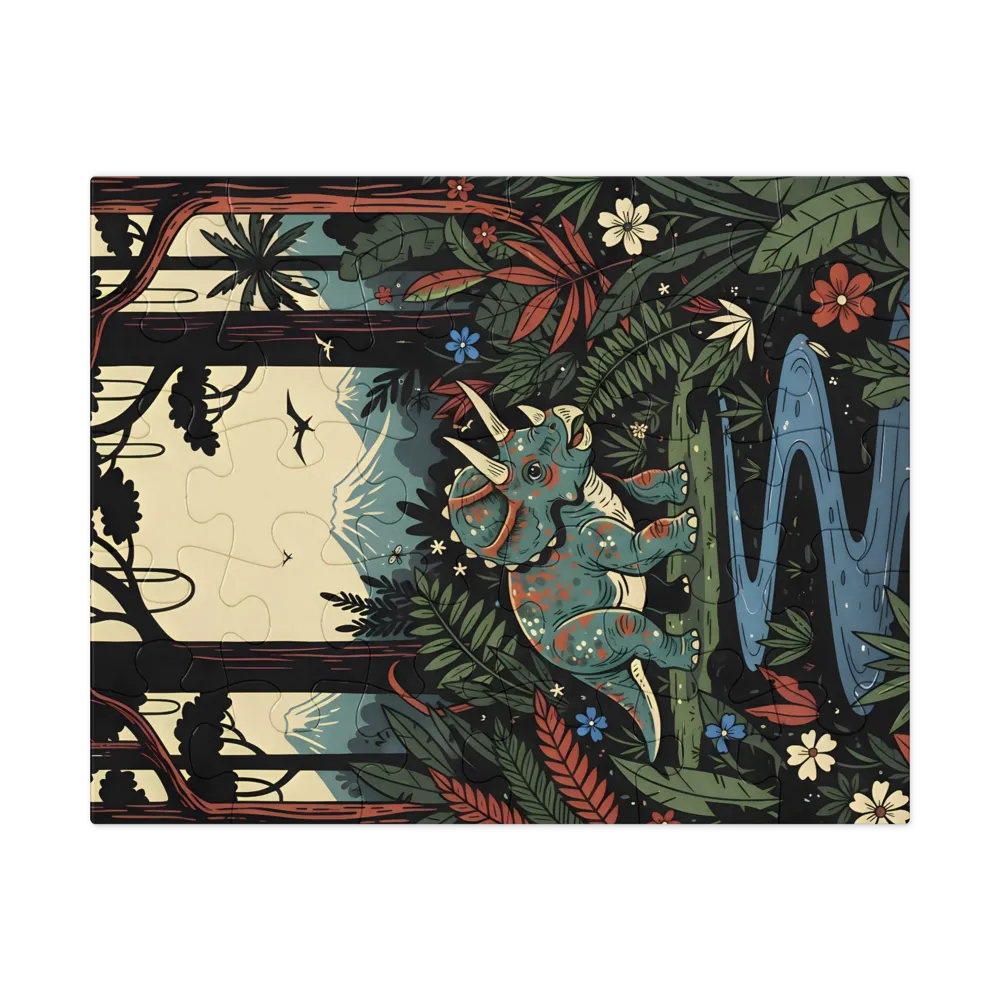 Triceratops by the Creek 
 Jigsaw Puzzle in Tin Box