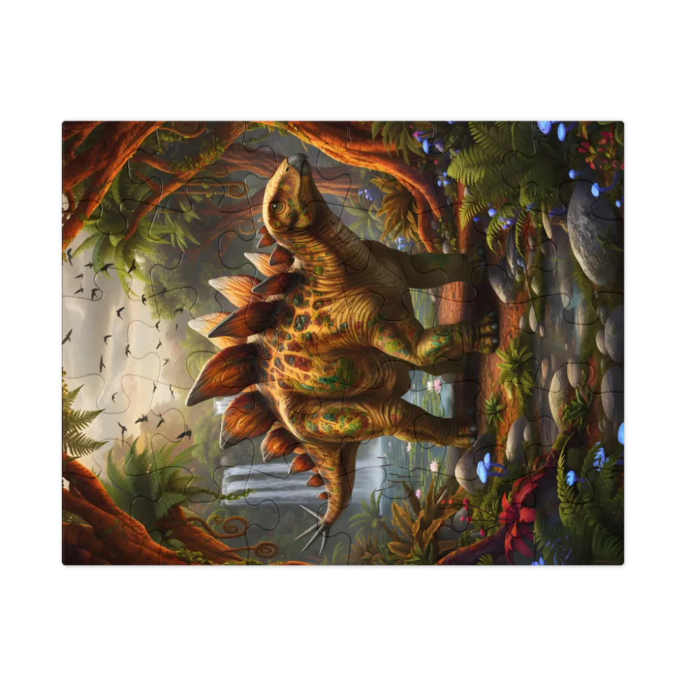 Stegosaurus at the Waterfall 
 Jigsaw Puzzle in Tin Box