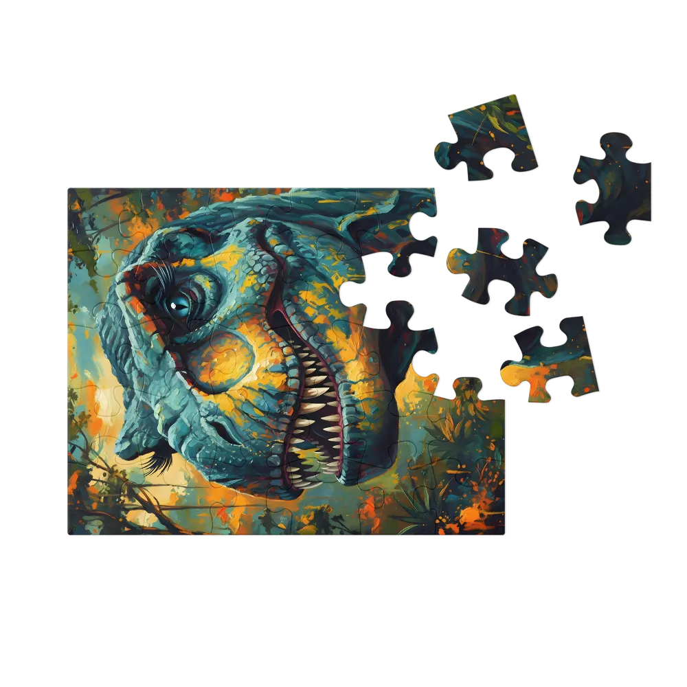 Teal Tyrant — T. rex Painting 
 Jigsaw Puzzle in Tin Box