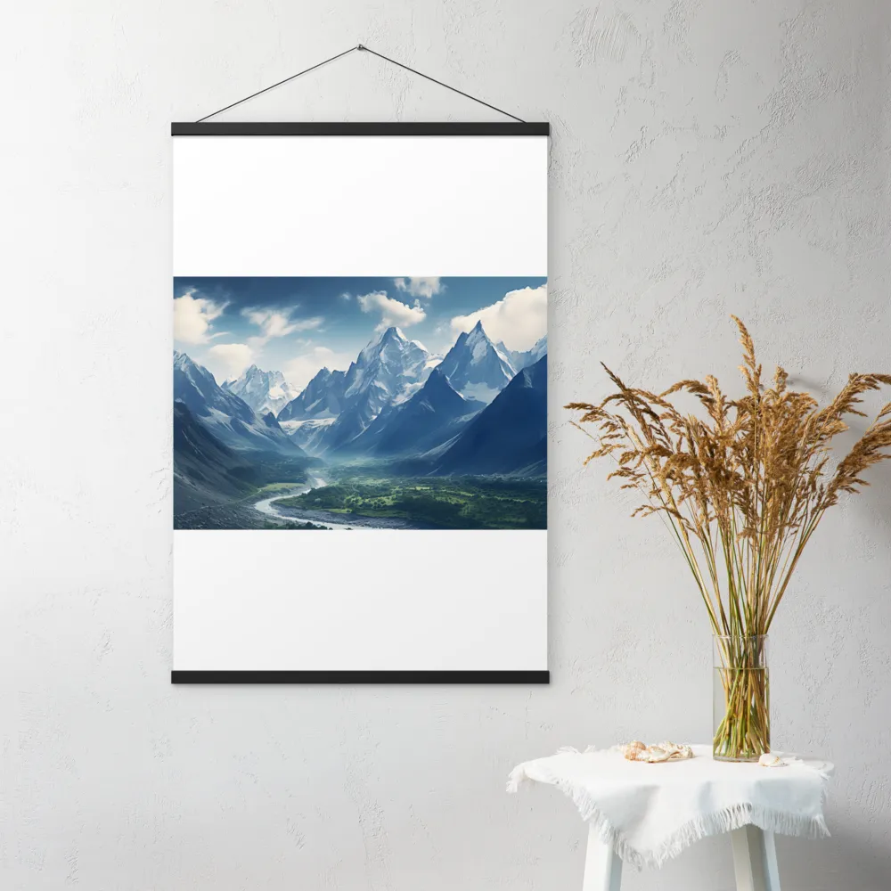 Majestic Serenity: A Landscape of Mountains and Rivers | Poster With Black Wood Hanger | 24″×36″