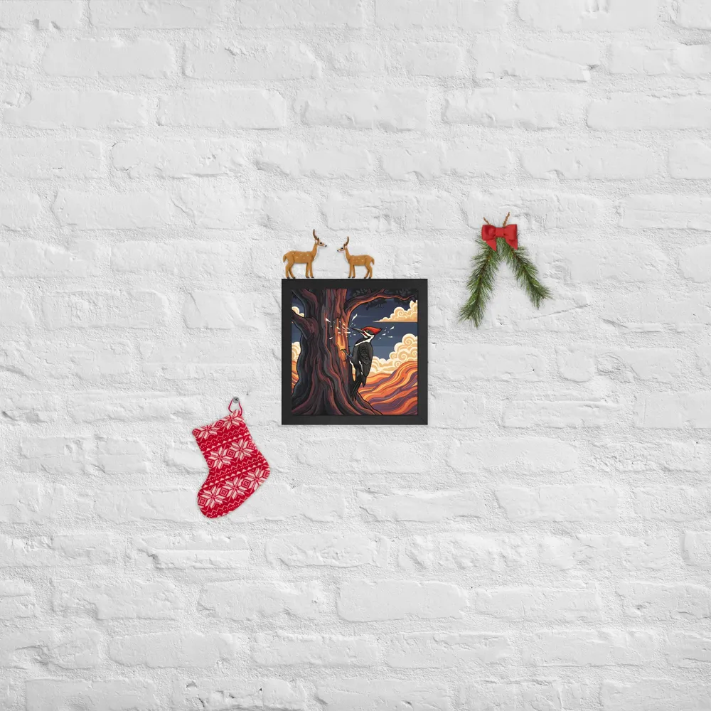 Woodpecker at Dusk 
 Poster with Black Frame | 10″x 10″