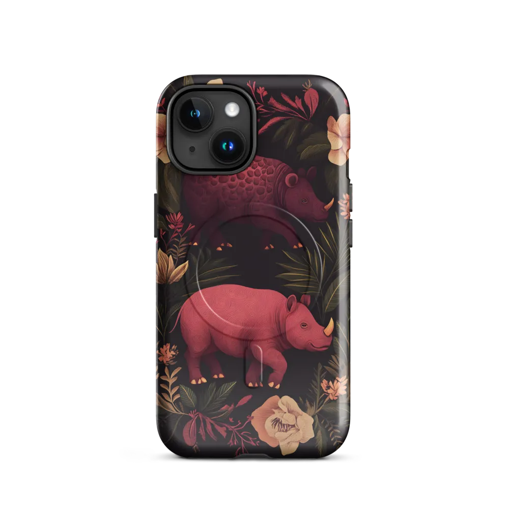 Rhinos in Floral Embrace