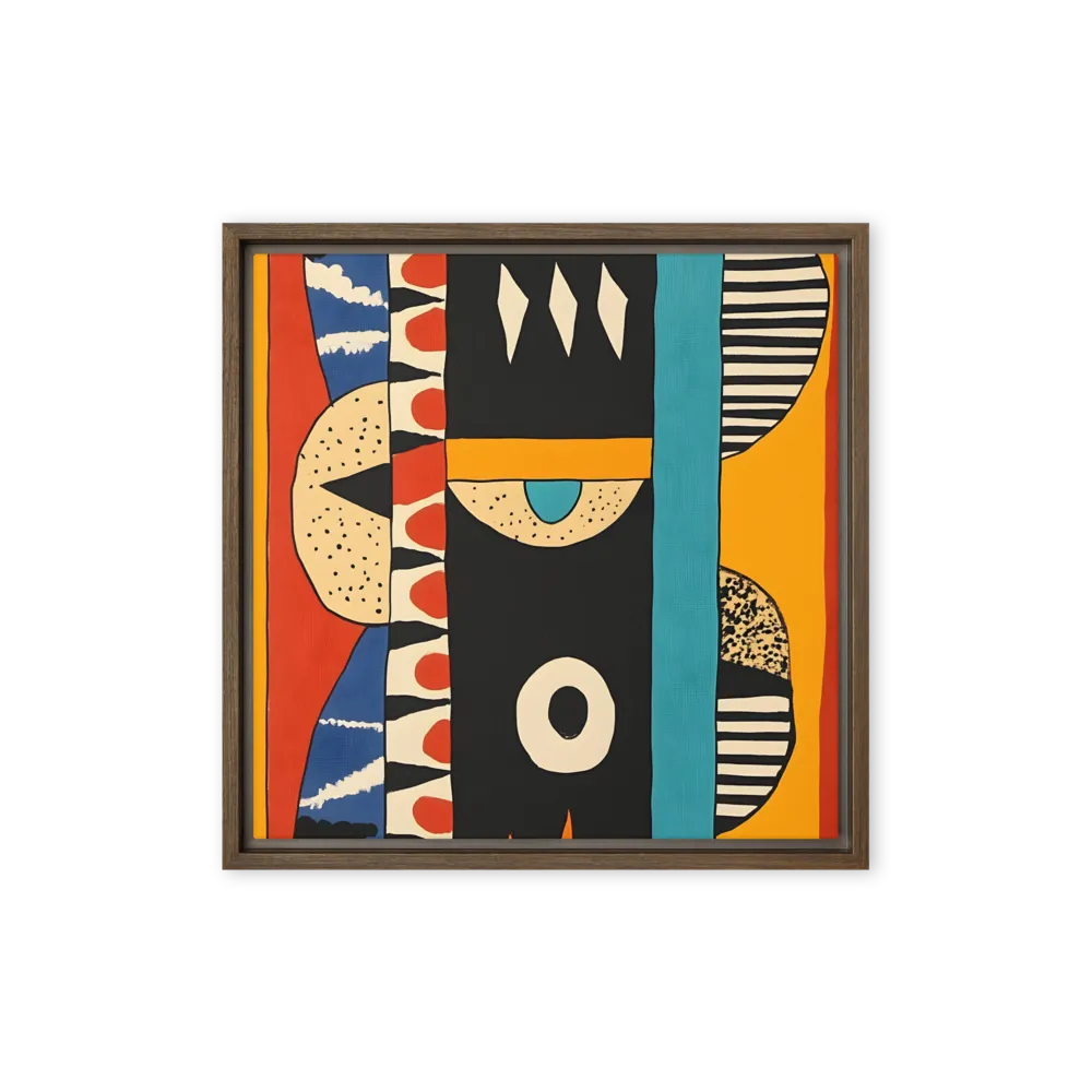 Playful Geometry: A Modern Abstract Exploration | Canvas with Brown Frame | 16″×16″