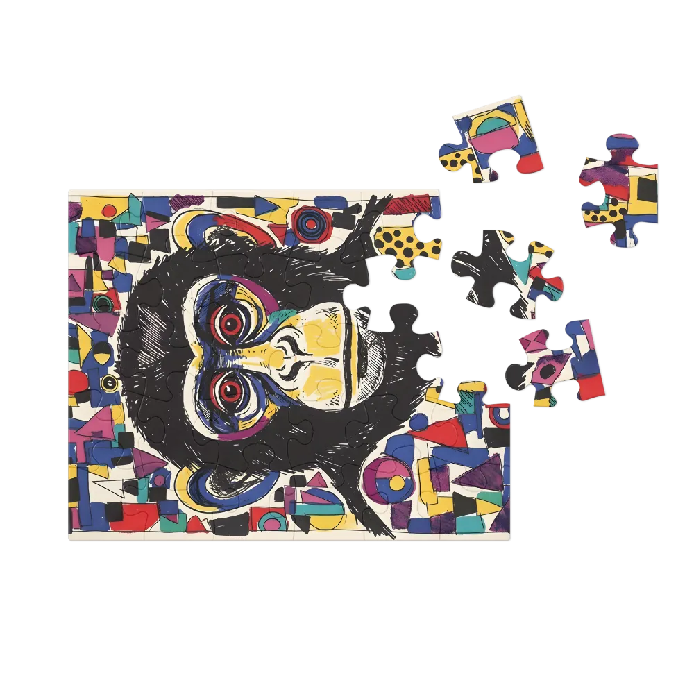 Colorful Chimp Portrait 
 Jigsaw Puzzle in Tin Box