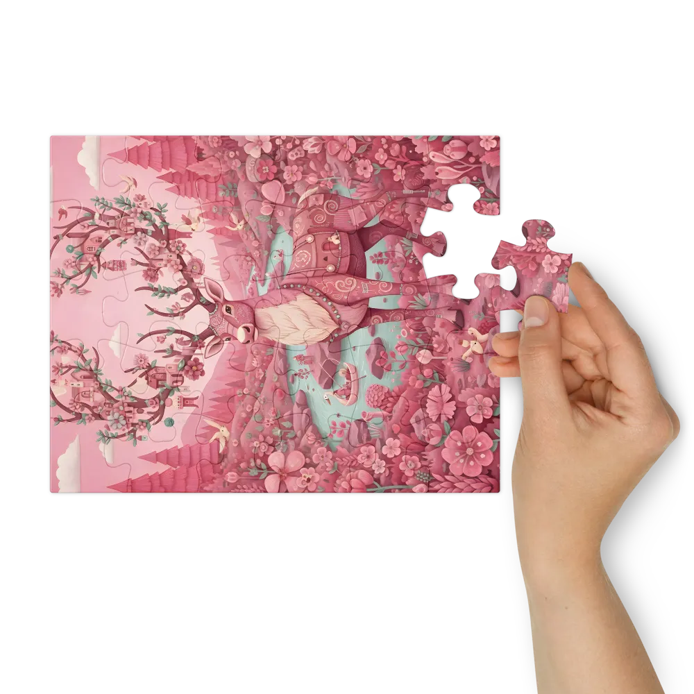 Enchanted Pink Stag 
 Jigsaw Puzzle in Tin Box