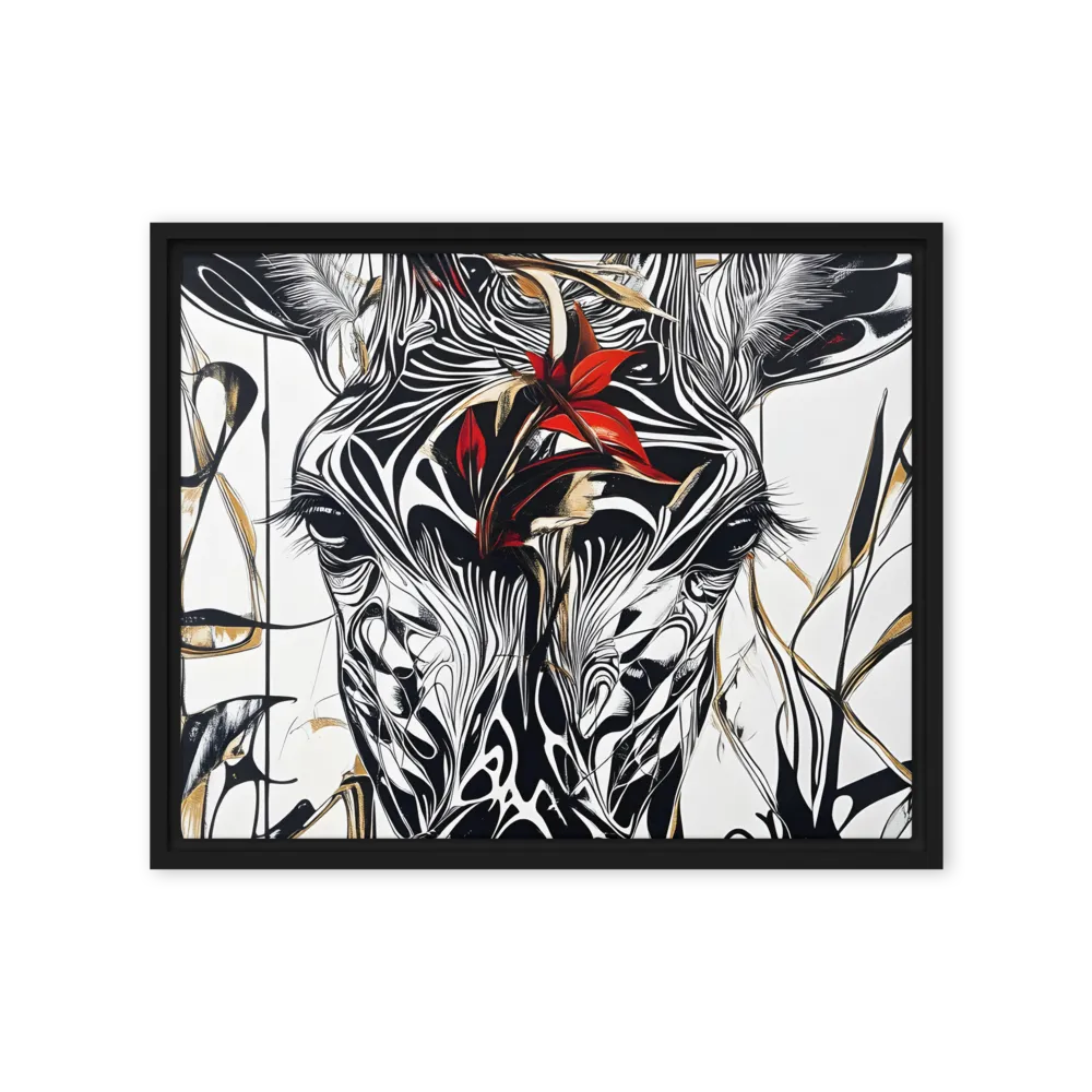 Floral Elegance: The Giraffe's Portrait | Canvas with Black Frame | 16″×20″