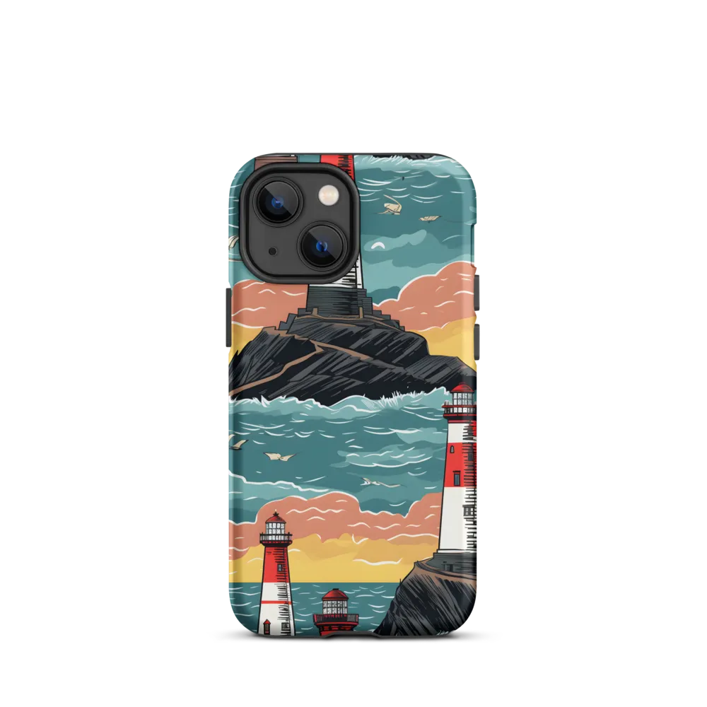 Lighthouses in a Whimsical Ocean | Phone Case |  13 mini | Tough Case | Matte