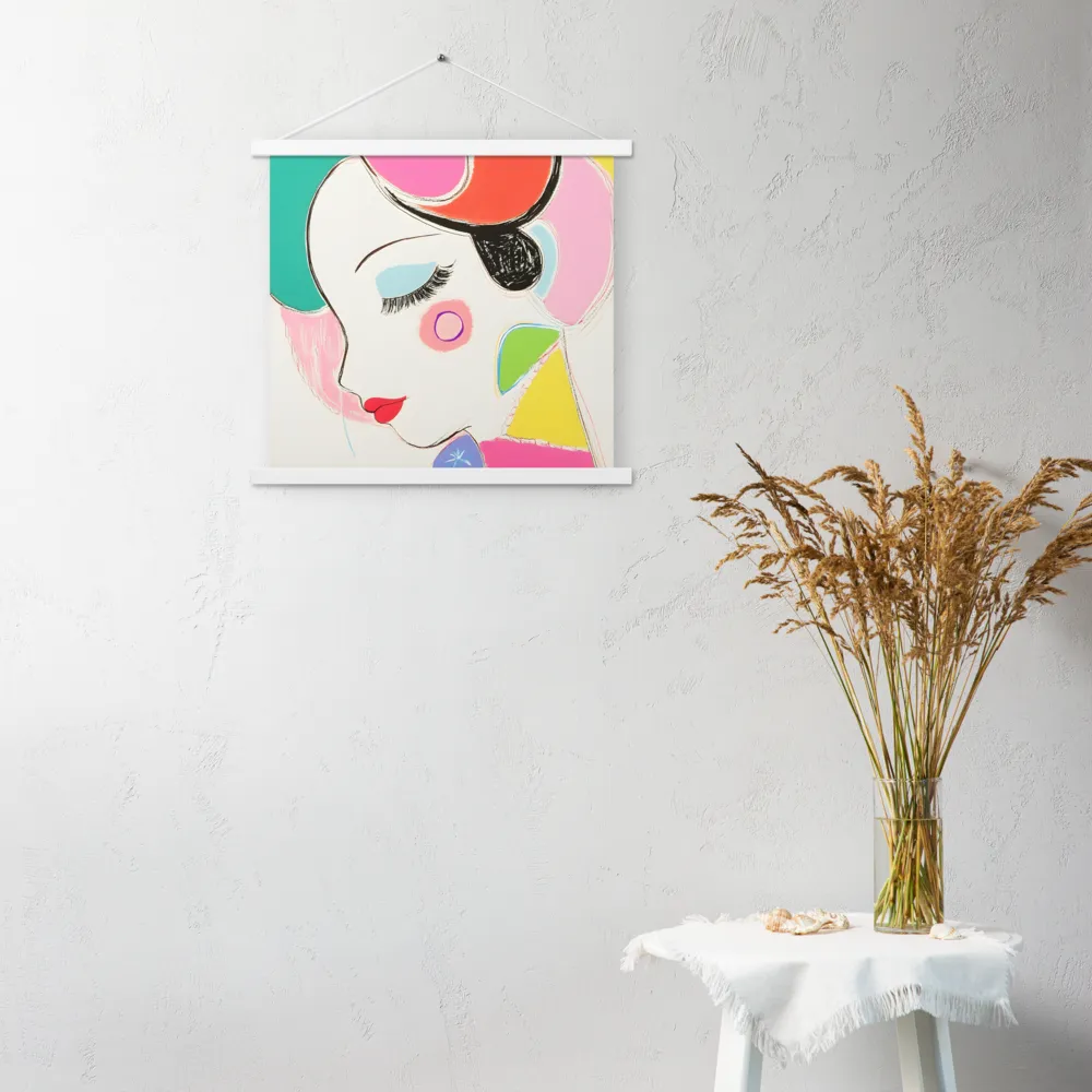 Whimsical Portrait in Colorful Abstraction | Poster With White Wood Hanger | 18″×18″