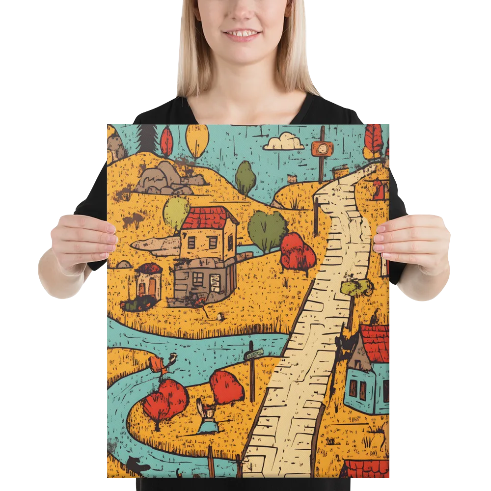 Whimsical Village Landscape | Canvas | 16″×20″