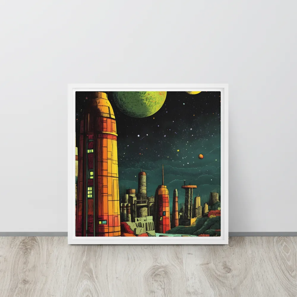 Cosmic Cityscape | Canvas with White Frame | 16″×16″