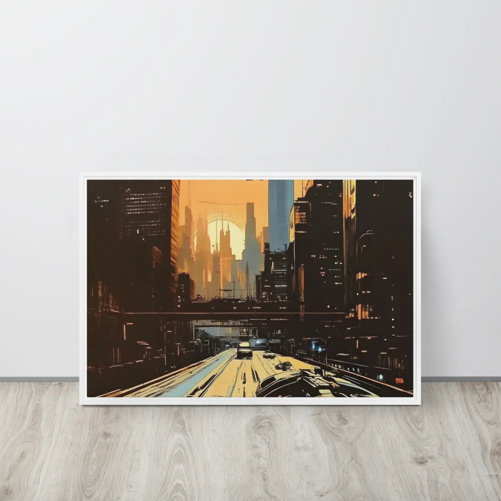 Metro Nexus: A Futuristic Cityscape | Canvas with White Frame | 20″×30″