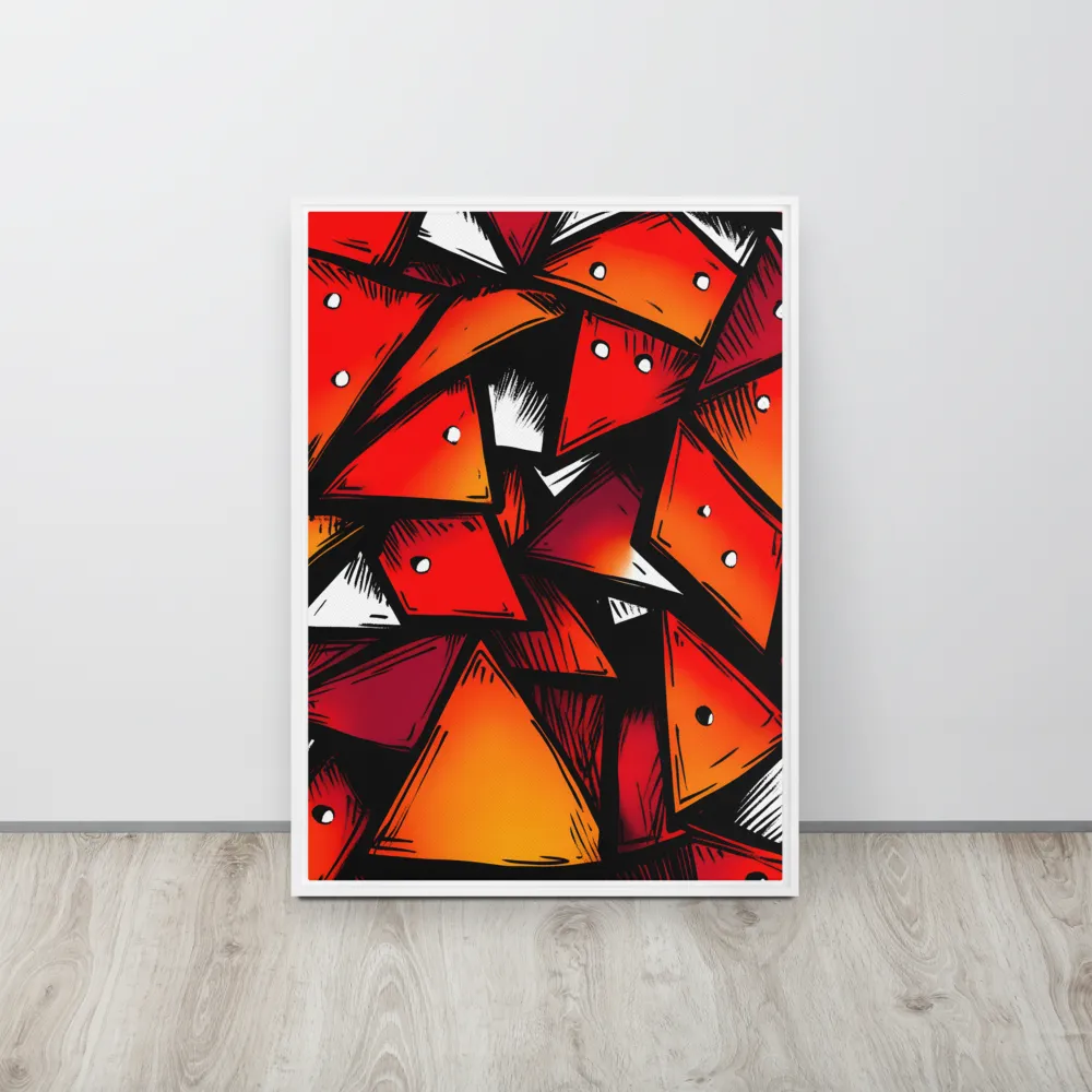 Dynamic Geometry of Red and Orange | Canvas with White Frame | 20″×28″