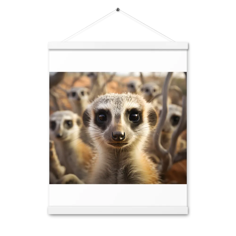Curious Meerkats in Community | Poster With White Wood Hanger | 16″×20″