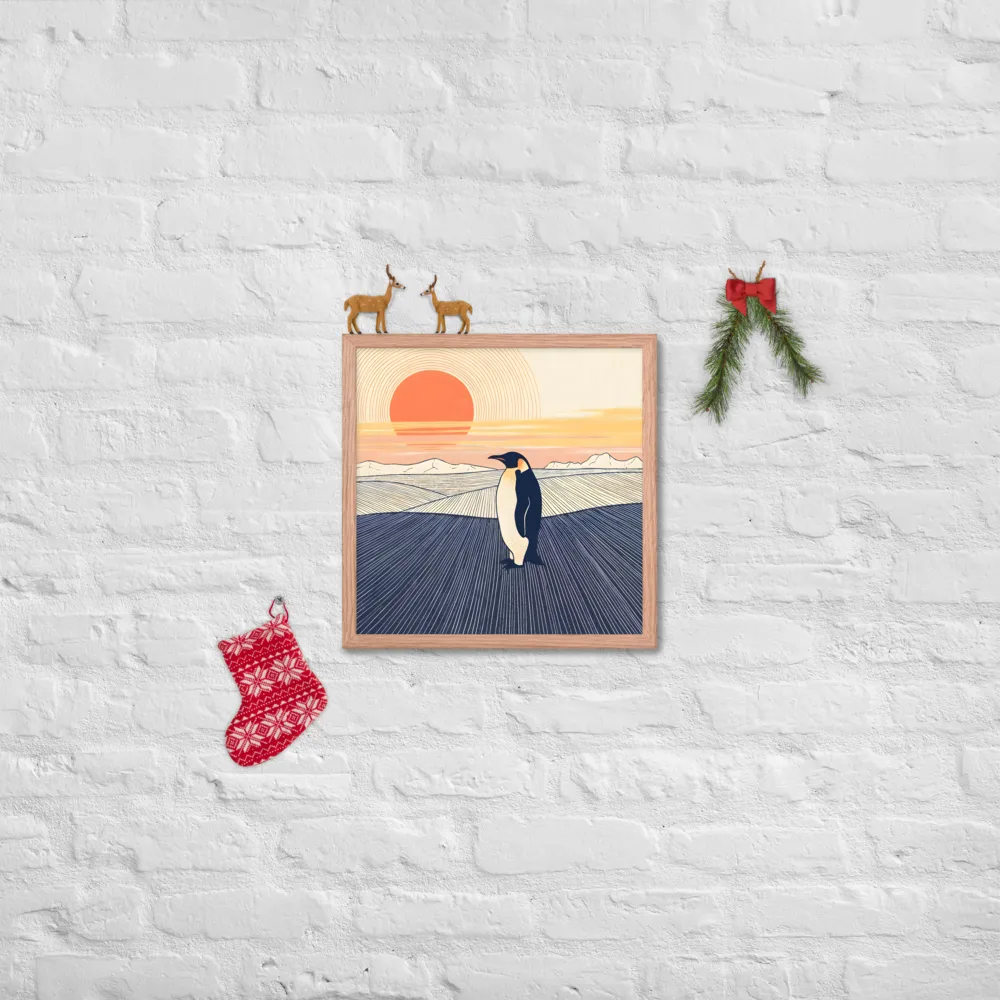 Penguin at Sunset 
 Poster with Red oak Frame | 16″x 16″