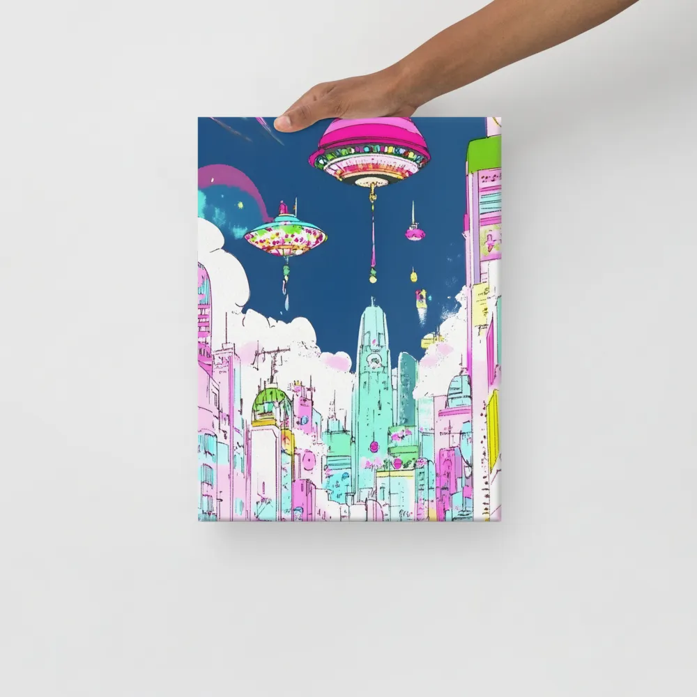 Futuristic Cityscape with Floating Structures | Canvas | 12″×16″