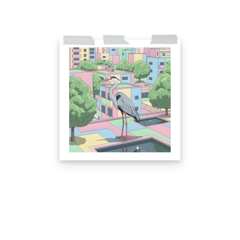 Pastel City Heron 
 Poster | 14″x 14″