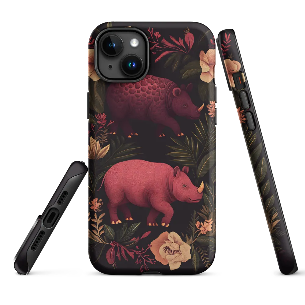 Rhinos in Floral Embrace