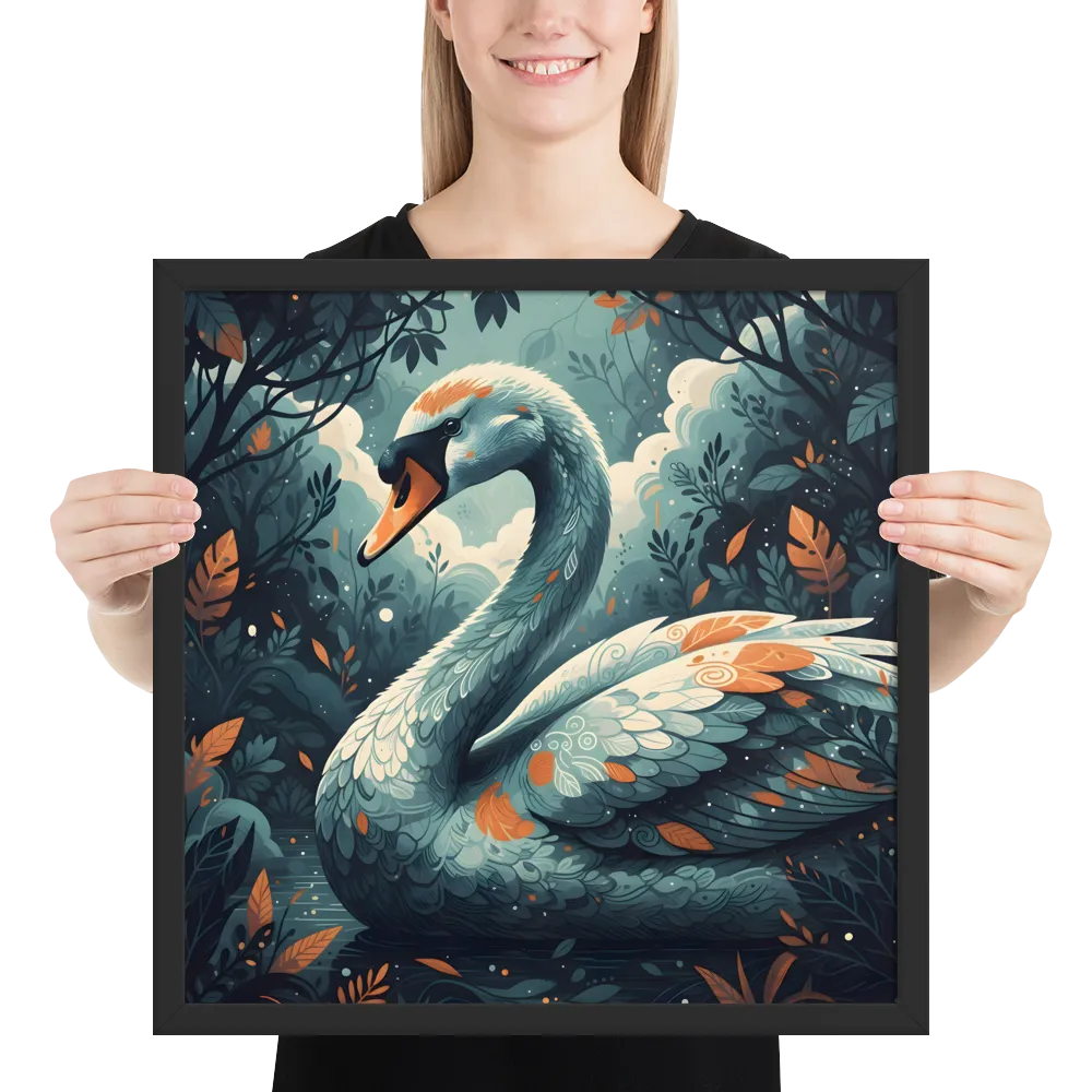 Grove Swan 
 Poster with Black Frame | 18″x 18″