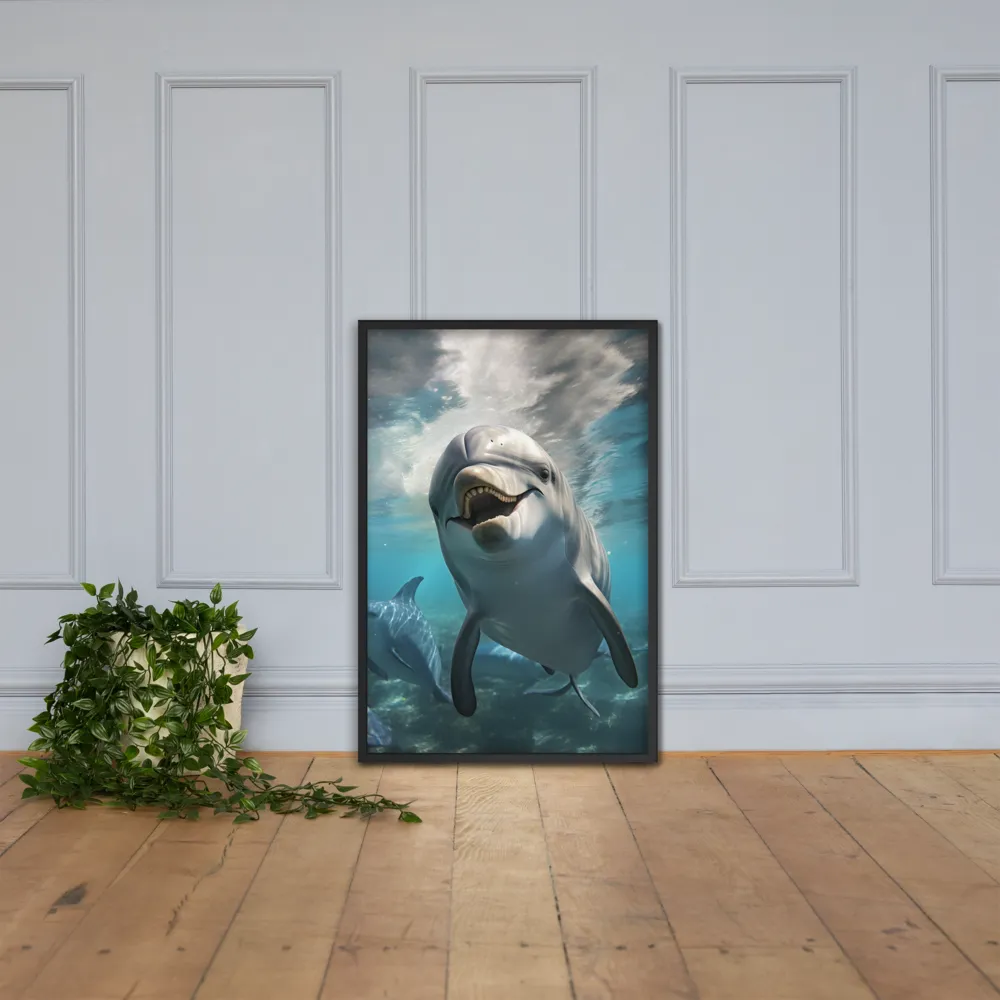 Beneath the Waves: A Dolphin's Dance | Poster with Black Frame | 24″×36″